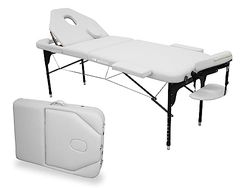 WELLCORE Aluminium Opklapbare Bank, met Opklapbare Rugleuning, 185 x 65 cm, Kunstleer, In Hoogte Verstelbaar, Scharnierende Hoofdsteun, Gezichtsgat, Kleur Wit, Draagtas, Tot 225 kg