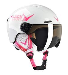BLACK CREVICE Kids Ski Helmet Leogang I Casque de Ski avec visière Style Pilote différentes Couleurs I Casque de Snowboard pour garçons & Filles I Casque (52-54, Blanc/Brillant Rose)