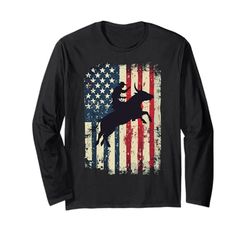 Patriotic Rodeo Horse Cowboy Bull Rider USA Bandera estadounidense Manga Larga