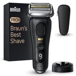 Braun Series 9 PRO+ Rasoio Elettrico Barba, 5 Elementi Di Rasatura Professionali E Rifinitore Di Precisione Pro, Base di ricarica, Wet & Dry Con 60 Minuti Di Utilizzo, Prodotto In Germania, 9510s, Nero