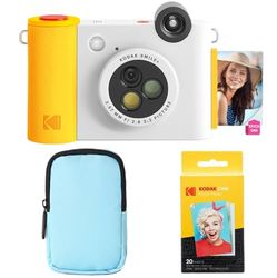 KODAK Smile+ - Paquete de iniciación de cámara instantánea Digital e Impresora fotográfica 2 en 1, Funda de Lujo + Papel Zink 20 Unidades, 10 MP, Lente giratoria, Color Blanco