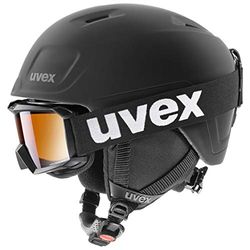 uvex Heyya Pro Set - Casque de Ski avec Lunettes Comprises pour Enfants - Réglage de la Taille Individuel - à Contraste Accentué - Black - 51-55 cm