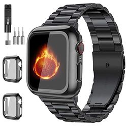 Bekomo Compatibile con cinturino Apple Watch da 49 mm, 44 mm, 45 mm, 42 mm, 40 mm, 38 mm, 41 mm, cinturino in acciaio inox XL per iWatch con 2 custodie in vetro temperato per serie Ultra
