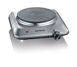 SEVERIN KP 1092 Piastra elettrica compatta da 1500W, Fornello con diametro da 18 cm e controllo della temperatura, Fornello campeggio perfetto per vacanze e camper, Argento opaco