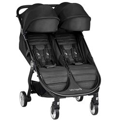 Baby Jogger City Tour 2 Dubbele kinderwagen voor broers en zussen voor op reis | Lichtgewicht, opvouwbare en draagbare dubbele kinderwagen | Pitch Black (zwart)