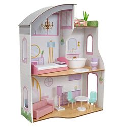 KidKraft Casa de muñecas de Madera Elise con Muebles y Accesorios incluidos, Casita de Juguete con terraza, 3 Niveles de Juego, Juguetes niños y niñas Desde 3 años (10237)