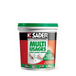 Sader - Revestimiento de pared en pasta multiusos, rellena, ecualiza, alisa y pega, para interiores y exteriores, cuartos húmedos especiales, cualquier soporte, 1 maceta de 1,5 kg, blanca