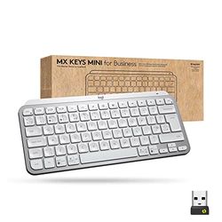 Logitech MX Keys Mini Wireless Illuminated Keyboard for Business, Compact, Logi Bolt Technology, Backlit, Rechargeable, Globally Certified, Windows/Mac/Chrome/Linux, QWERTY UK English - Light Grey
