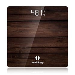Balance Pèse Personne Numérique, Healthkeep Pese Personnes de Haute Précision avec Technologie Step-On Affichage par LED, Design Fin, Poids Max. 180 kg/ 400lb, Motif de Bois
