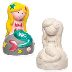 Baker Ross AR519 zeemeermin Piggy Banks-Pack van 2, keramische muntblikken voor kinderen om te schilderen, versieren en weergeven, 13 x 8 x 8 cm