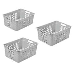 BranQ Home essential Cesta de almacenamiento universal, multifuncional, en diseño de algodón, sin BPA, 3 unidades, tamaño L, 10 L, color gris claro