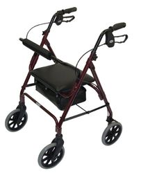 Days Déambulateur Pliant et Léger à Quatre Roues avec Siège Rembourré, Freins Verrouillables, Poignées Ergonomiques et Sac de Transport, Aide à la Mobilité Réduite, Rouge Ruby, Taille M
