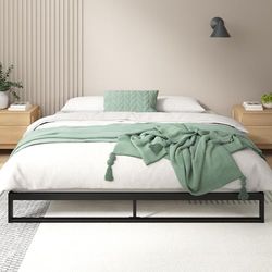 ZINUS Cama Trisha con estructura metálica de 18 cm, somier de láminas, soporte de listones de madera, 140 x 200 cm, color negro