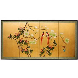 ORIENTAL FURNITURE Uccelli Seta-LOVEBG Amore sulla Tradizionale Gold Leaf