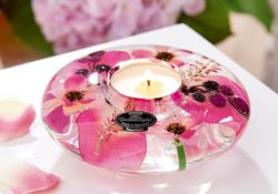 Pack of 6 Dreamlight, Tealight candle holder, Ufo Medium, Flower motif, Glass, pink, PU 6, H. 5 cm, D. 12 cm