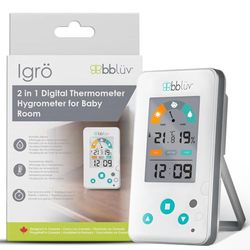 bblüv Igrö – Termómetro e higrómetro digital 2 en 1 termómetro interior para habitación de bebé – Monitor de temperatura de humedad precisa con pantalla LCD-indicador de confort-función reloj