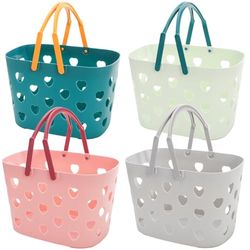 Peohud Lot de 4 paniers de douche portables avec poignée, panier de rangement en plastique pour accessoires de douche et d'entretien, panier de rangement pour salle de bain, dortoir, garde-manger,