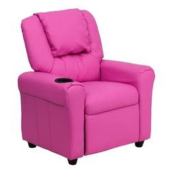 Flash Furniture Vana Fauteuil inclinable Contemporain en Vinyle pour Enfants avec Porte-gobelet, appuie-tête et Inclinaison de sécurité, supporte jusqu'à 40,8 kg, Rose Vif