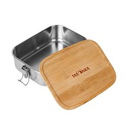 Tatonka Lunchlåda i rostfritt stål I 800 ml bambu – brödlåda med bambulock och strykförslutning – okrossbar, föroreningsfri, diskmaskinssäker, plastfri och BPA-fri – 0,8 l