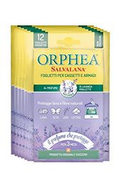 Orphea Salvalana, Foglietti Emanatori per Cassetti e Armadi, per Lana e Vestiti Tutta la Stagione, Profumo di Lavanda, 6 Confezioni da 12 Foglietti