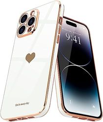 Compatibile con iPhone 14 Pro Max, grazioso motivo a cuore per ragazze, custodia di lusso galvanizzata morbida antiurto