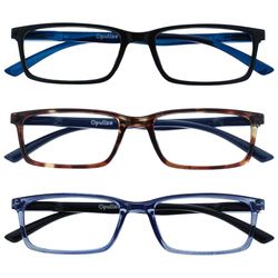 OPULIZE See - Occhiali Filtro Set da 3 Luce Blu Montatura Stretta Cerniere a Molla Migliorano il Sonno Gaming Computer Anti Riflesso Nero Marrone Blu Trasparente Uomo Donna BBB9-123