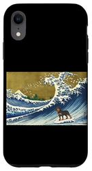 Funny Retro Vintage Surfing A Great Wave Rottweiler Lover Custodia per iPhone XR
