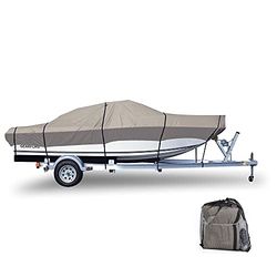 GEARFLAG Housse de Bateau 600D Robuste, imperméable, qualité Marine, Anti-UV, pour Bateaux à Coque en V, tri-Coque, Sangles renforcées Coupe-Vent, 4,2-4,8 m de Long, Largeur des poutres 228,6 cm