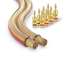 conecto CC50556 Câble audio pour haut-parleurs, Ø 2x2,50mm² (99,9% OFC 78x0,20mm brin), 100 m, transparent, Set avec 8 fiches bananes
