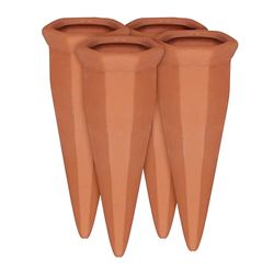 Relaxdays, Terracotta Irrigatori in Argilla per Vasi, Set da 4 Innaffiatori per Piante, per Bottiglie di Vino e Pet, Ceramica, 4 pz