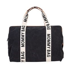 Childhome, Mommy Bag, förvaringsväska, moderskap, resväska, stor kapacitet, förvaringsmatta, justerbar axelrem, fack, isolerad ficka, resväska, signaturkollektion, svart