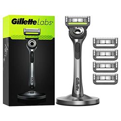 Gillette Labs Maquinilla de Afeitar Hombre con Barra Exfoliante, Negro, 5 Cuchillas de Afeitar de Recambio, Base magnetica de metal, Kit Maquinilla con 5 Cuchillas y Base