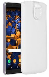 mumbi äkta läderfodral kompatibel med Samsung Galaxy A8 2018 skal läder väska Case Wallet, vit
