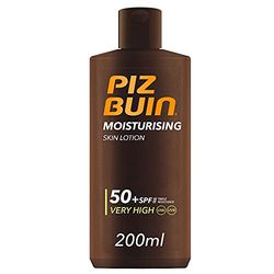 PIZ BUIN Moisturising Latte Solare SPF 50+, Crema solare 50+ idratante, Protezione solare 50+ con filtro solare UVA/UVB e Glicerina, Latte solare SPF 50+ resistente all'acqua e al sudore, 200 ml