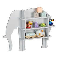 Relaxdays Rangement éléphant pour Enfants, 2 Compartiments Ouverts, Mural, HxLxP: 50x63,5x10 cm, Meuble à étagères, Gris