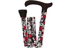 Cane Aluminium Extendable Folding Red Flowers