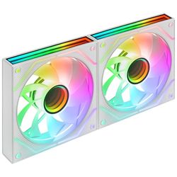 Mars Gaming MF-3DPROX2R, Kit 2x Ventiladores 120mm, Aspas Invertidas, Iluminación ARGB Triple Infinity Mirror 360°, Control PWM, Rodamientos FDB, Ventiladores PC con Compatibilidad Total ARGB, Blanco