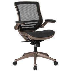 Flash Furniture Średnie oparcie przezroczysta czarna siatka szefa, obrotowy fotel biurowy z ramą Melrose Gold i podkręcanymi ramionami, metalowe, czarne, 55,88 x 62,23 x 104,14 cm