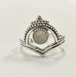 VIE Crowned Chevron Crystal Ring, Rose Quartz