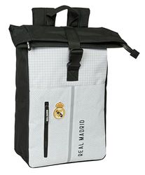 Real Madrid 1st Team 24/25 Backpack with Flap for 15.6 Inch Laptop, Ideal for Various Ages, Comfortable and Versatile, Quality and Strength, 28 x 13 x 42 cm, White/Grey,
