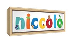 Little Helper LHV-Niccolò -3084-FCNAT-15IT Impression sur toile encadrée en bois naturel, motif personnalisable avec le nom des garçons Nicolo, multicolore, 34 x 88 x 3 cm