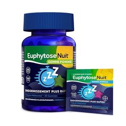 Gummies Sommeil, 1 mg de Mélatonine, Complément Alimentaire, Vitamine B6, Endormissement Plus Rapide - 30 Gommes Pomme + 2 Gommes Myrtille EuphytoseNuit®