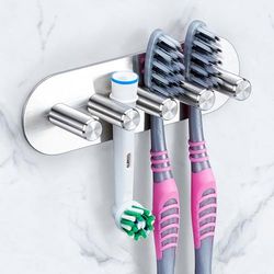 YAYINLI Toothbrush Holders for Bathrooms - Electric Tooth Brushing Holder Wall Mounted Kids Toothbrush Holder, SUS 304 Stainless Steel Shower Toothbrush Head Holder Brushed Nickel