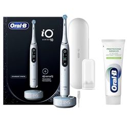 Oral-B Spazzolino Elettrico Ricaricabile iO 10 Bianco con Caricatore iO Sense, 1 Spazzolino + Dentifricio Protezione Gengive Pulizia Profonda 75ml