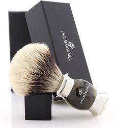Jag Shaving Brocha de afeitar – Brocha de afeitar de pelo de tejón con punta plateada – Serie Jag's Lee – imitación de cuerno verde – Brocha de afeitar – Brocha de afeitar – Brocha de afeitar –