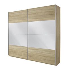 Rauch Fumo Quadra, armário de portas de correr (2 portas, corpo frontal de carvalho de sonoma, absetzung espelho, natureza, Breite 136 cm