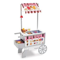 Melissa & Doug Carro de bocadillos y dulces de madera, Comida de madera, Juego de imitación, Gran set de juego con accesorios de calidad óptima, Tienda o restaurante para jugar, Regalo para niños 3+