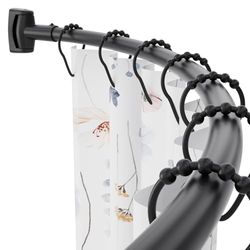 Chrsouly Asta da doccia curva regolabile, 106,7-188 cm, extra larga, antiruggine, in acciaio inossidabile di alta qualità, asta curva per bagno, necessità di forare, nero