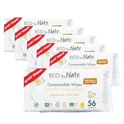Eco by Naty Toalhetes para bebé sem perfume, 100% húmidos, compostáveis e de origem vegetal, bons para bebés e recém-nascidos de pele sensível (336 unidades - 6 embalagens de 56)