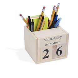 Brightmaison Office or Home Decorative Cube Desktop Block Calendar Pen Holder Unfinished Wood for DIY Projects Natural